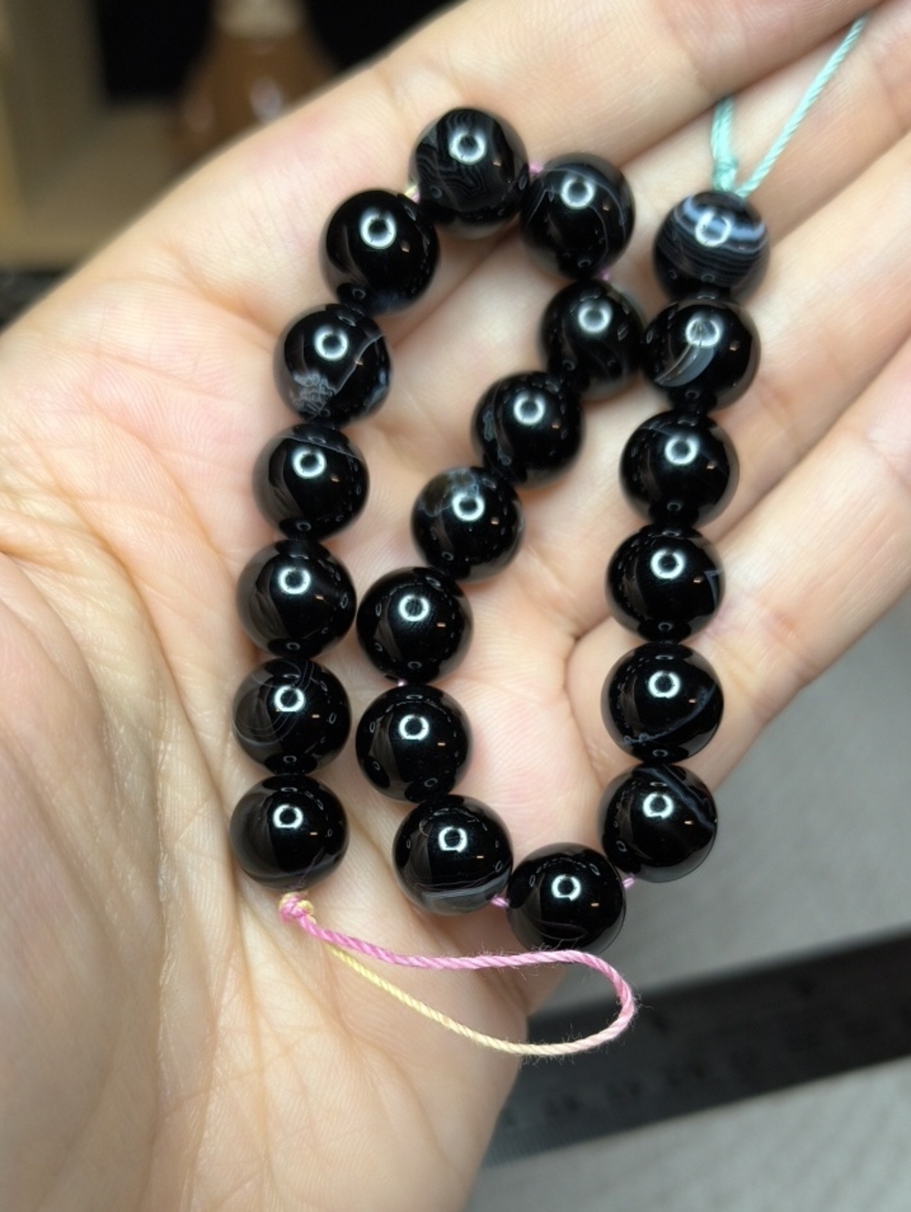 #7- 10mm Banded Tuxedo Agate Stone Beads - 8 Inch Strand